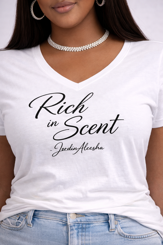 RICH IN SCENT V-NECK WHITE SHIRT