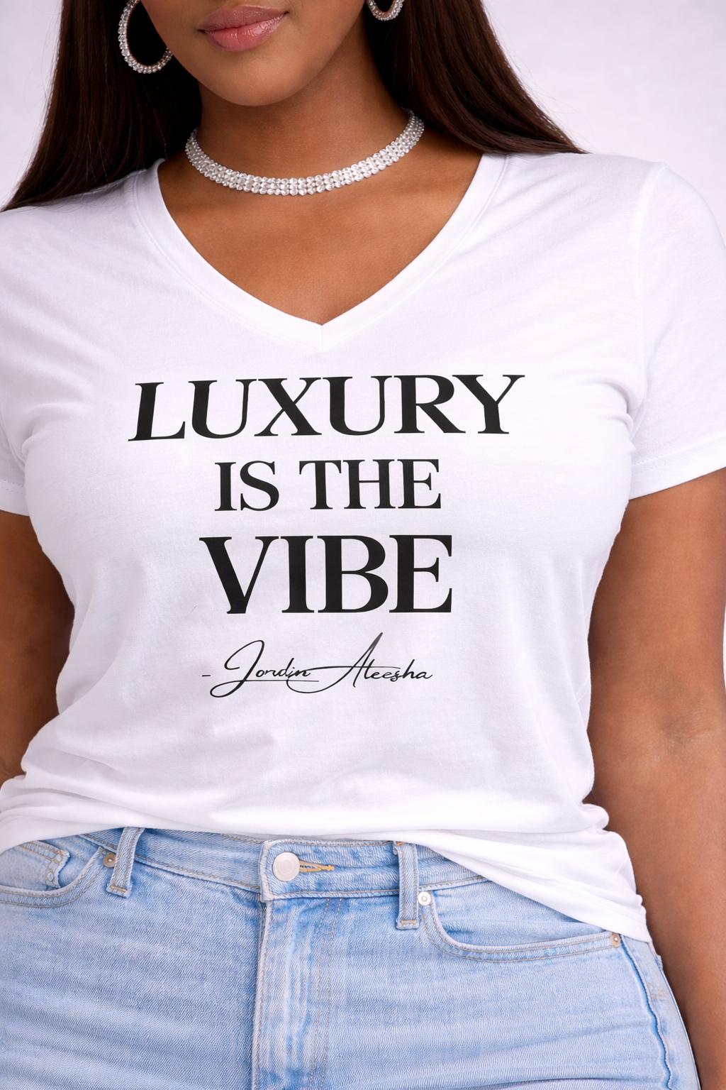 LUXURY IS THE VIBE WHITE V-NECK